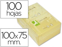 Bloc 100 notas adhesivas quita y pon Q-Connect 76x102mm. Amarillas